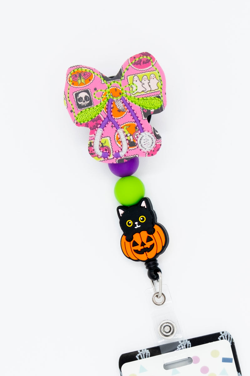 Halloween Stamp Print Vinyl Stethoscope Bow // Halloween // Spooky Season