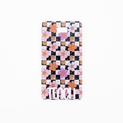 Multi Color Retro Daisy Checkered Backer with Blush Peachy Font // 2-4 Week Turnaround Time