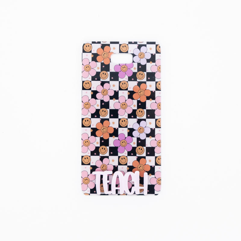 Multi Color Retro Daisy Checkered Backer with Blush Peachy Font // 2-4 Week Turnaround Time