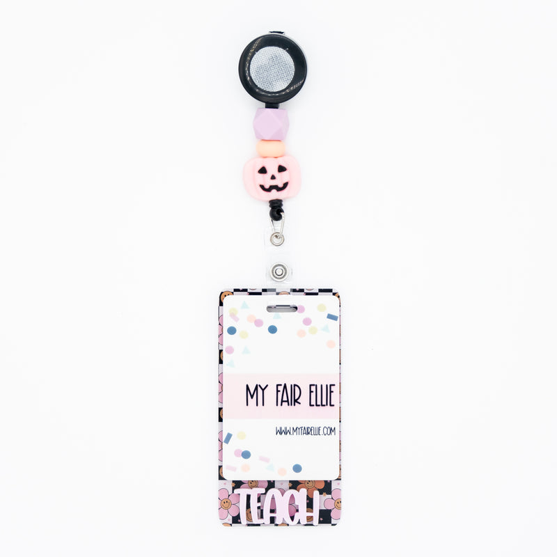 Multi Color Retro Daisy Checkered Backer with Blush Peachy Font // 2-4 Week Turnaround Time