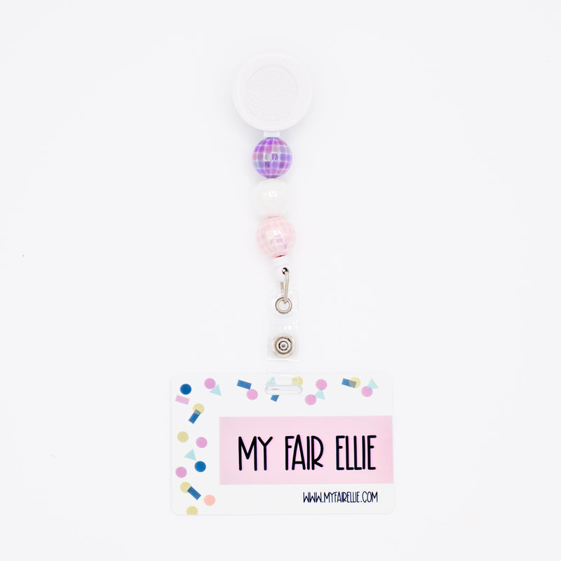 Lilac/White/Pink Disco Bead Reel ONLY! // White Badge Reel Base