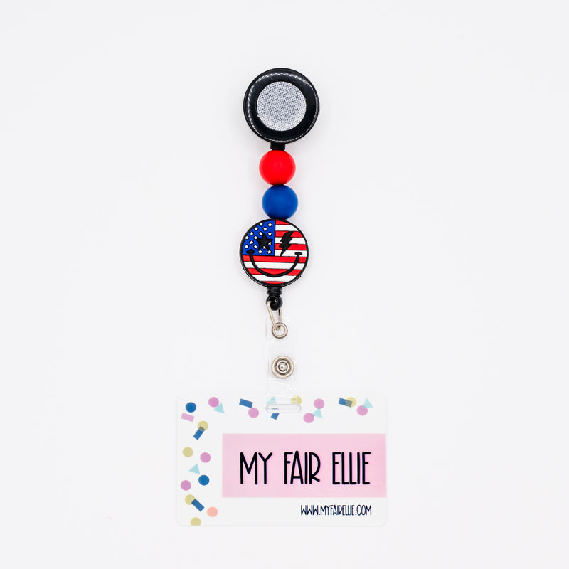 Red White Blue Smile Face Silicone Bead Reel ONLY! // Black Badge Reel Base