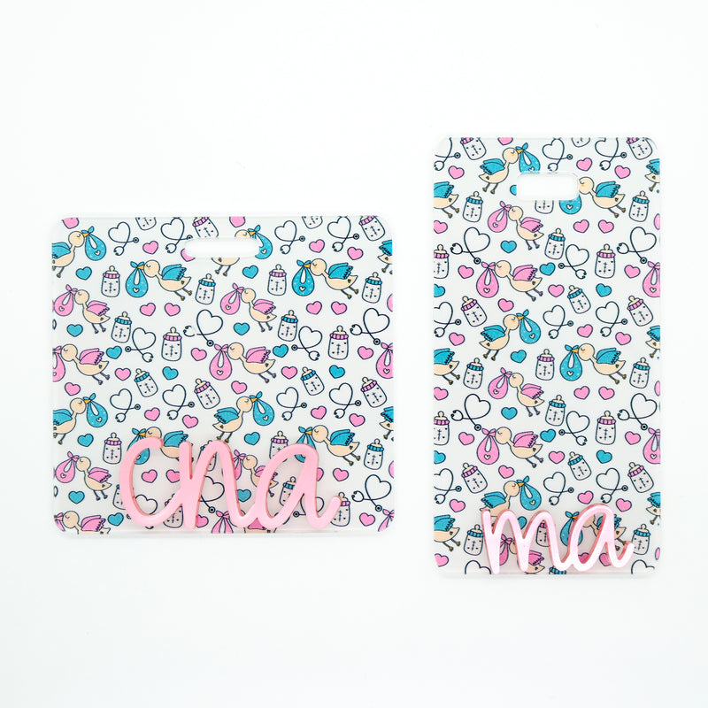 Hearts & Stork Baby Backer with Light Pink Metallic Cake Pop Font  // 2-4 Week Turnaround Time