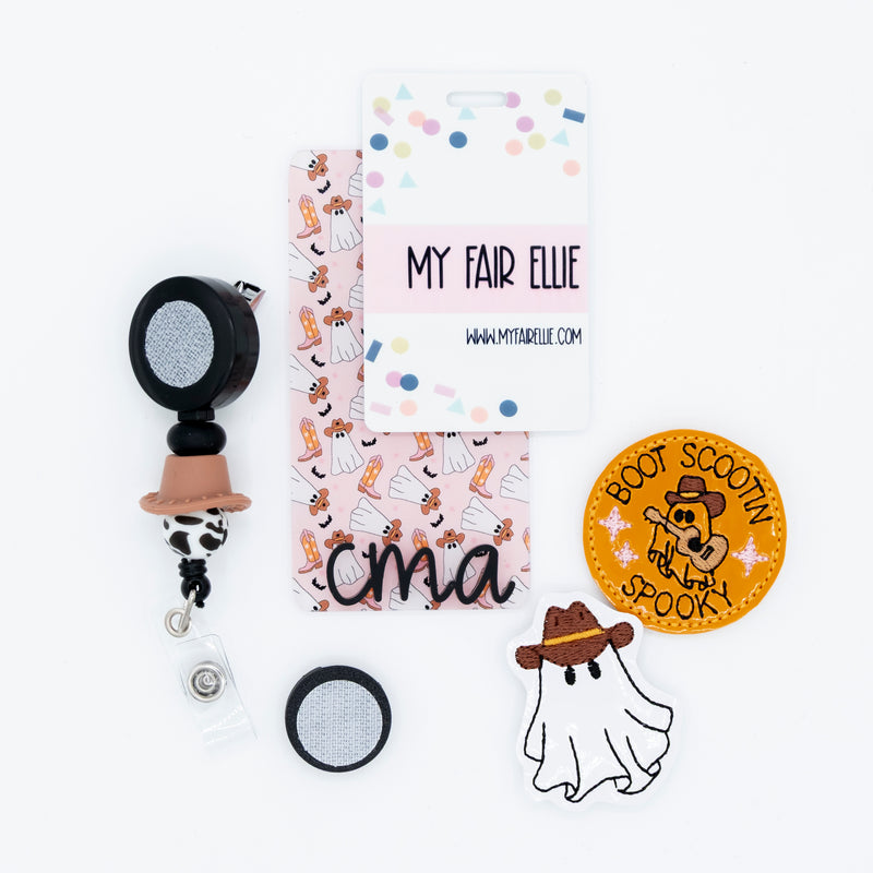 Boot Scootin Spooky + Cowboy Ghost Badge Reel Set // As Seen on Social Media