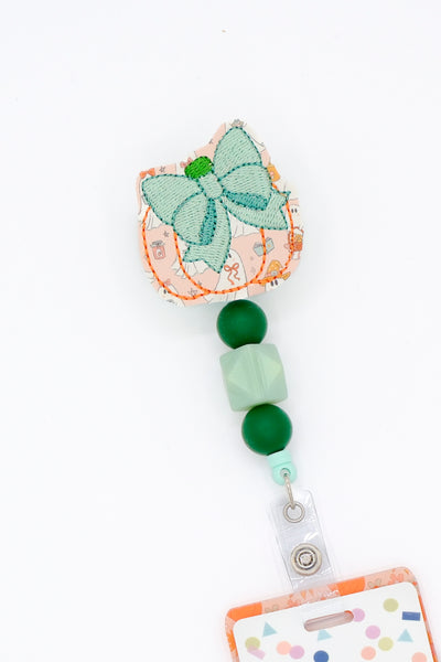 Coquette Ghost Print Pumpkin with Mint Bow // Halloween // Spooky Season
