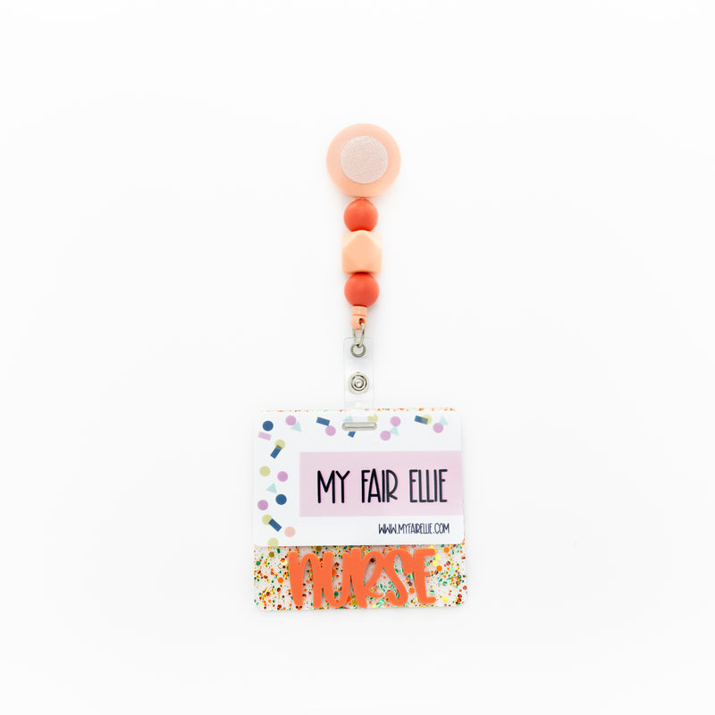 Fall Glitter with Peachy Orange Text // Badge Backer // 2-4 Week Turnaround Time