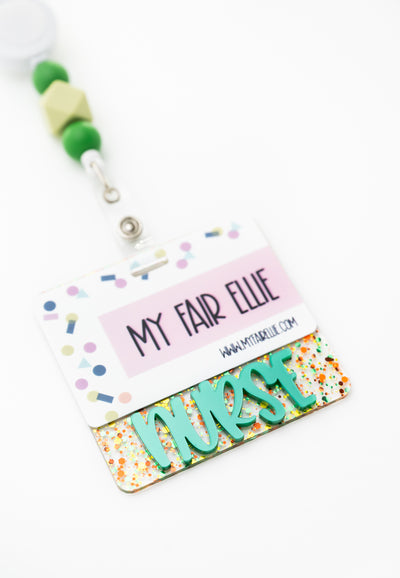 Fall Glitter with Peachy Green Text // Badge Backer // 2-4 Week Turnaround Time