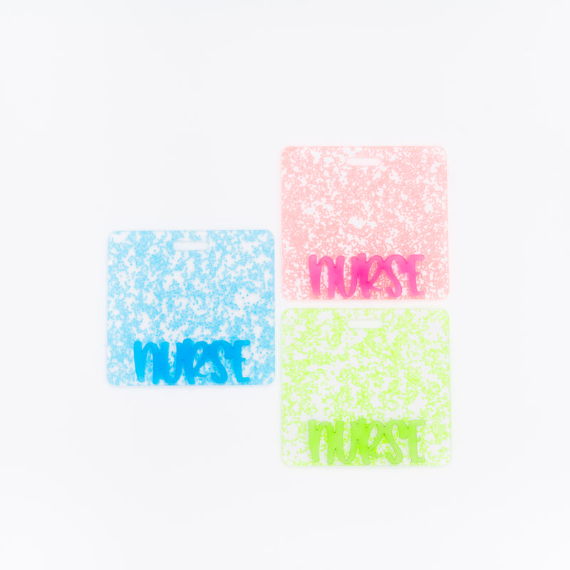 Glow in the Dark Glitter Series w/ Peachy Text // Badge Backer // 2-4 Week Turnaround Time