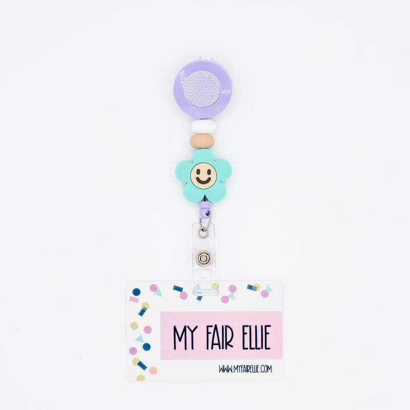 Skinny White/Skinny Tan/Teal Smile Daisy Silicone Bead Reel ONLY! // Lilac Badge Reel Base