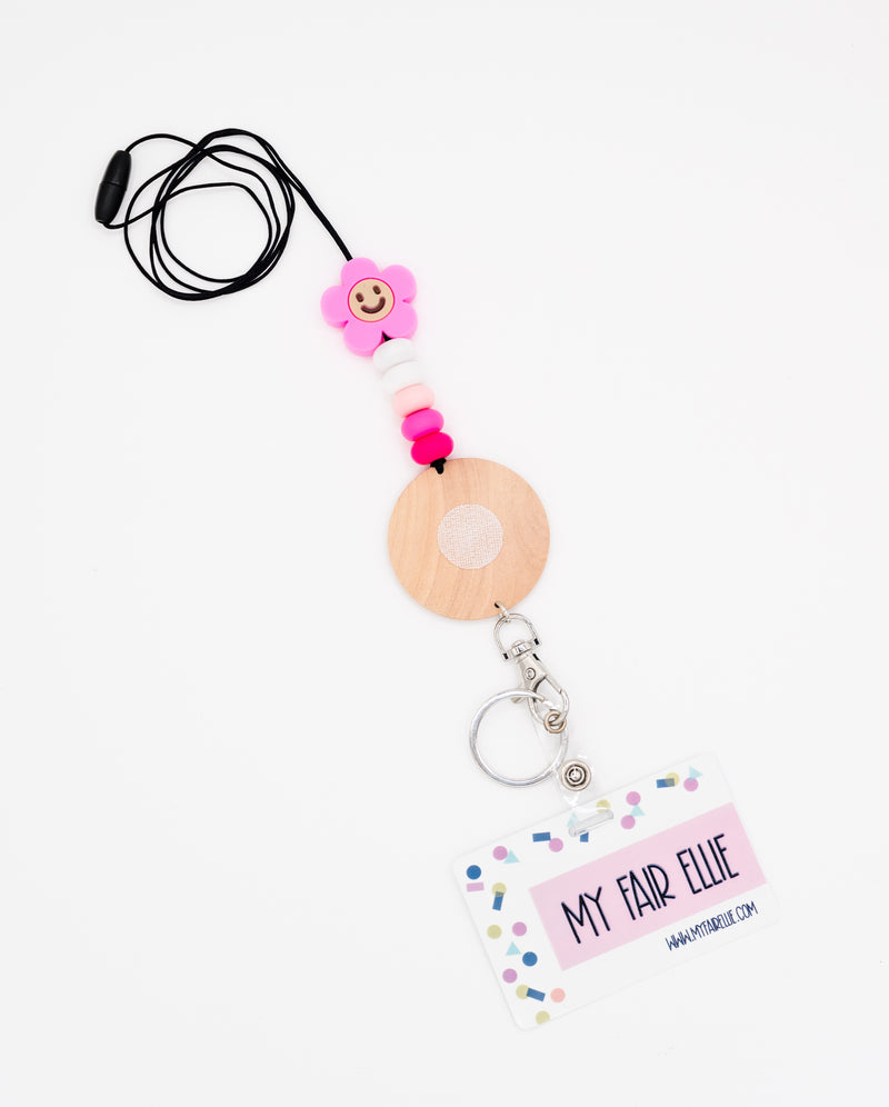 Pink Daisy Bead Lanyard // Badge Buddy Base