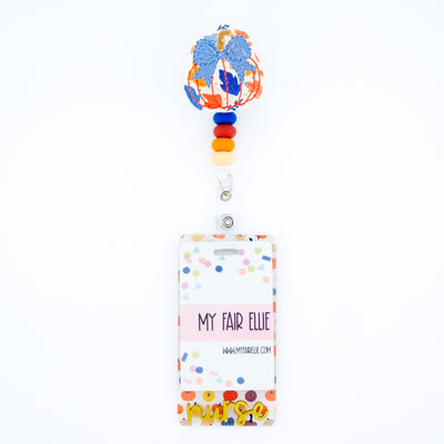 Bright Leaf Print Pumpkin with Blue Bow // Fall