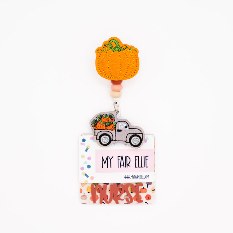 Fall Pumpkins w/ Burnt Orange Peachy Text // Badge Backer // 2-4 Week Turnaround Time