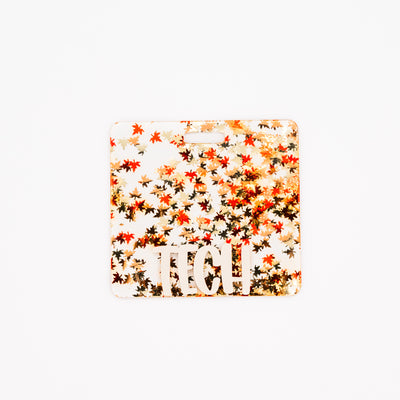 Holo Leaves Glitter w/ Bone Peachy Text Badge Backer // 2-4 Week Turnaround Time