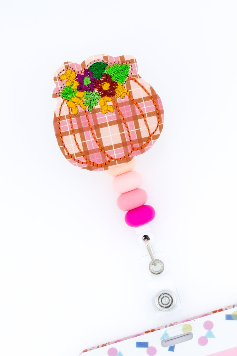 Plaid Print Pumpkin with Flowers // Fall