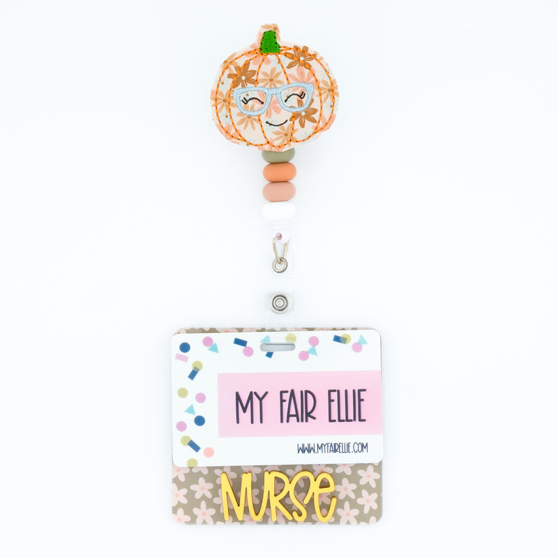 Muted Floral Print Pumpkin with Glasses // Fall
