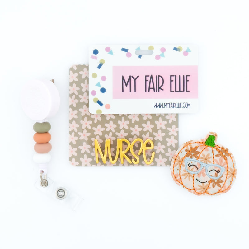 Muted Floral Print Pumpkin with Glasses // Fall