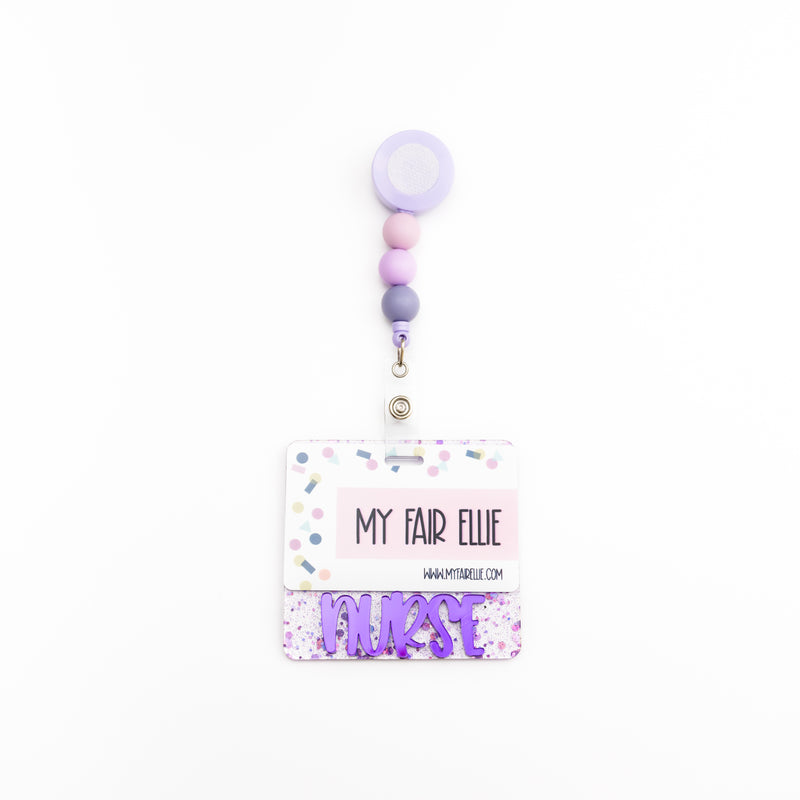 Sugar Plum Hex Glitter with Peachy Mirror Purple Text // Badge Backer // 2-4 Week Turnaround Time