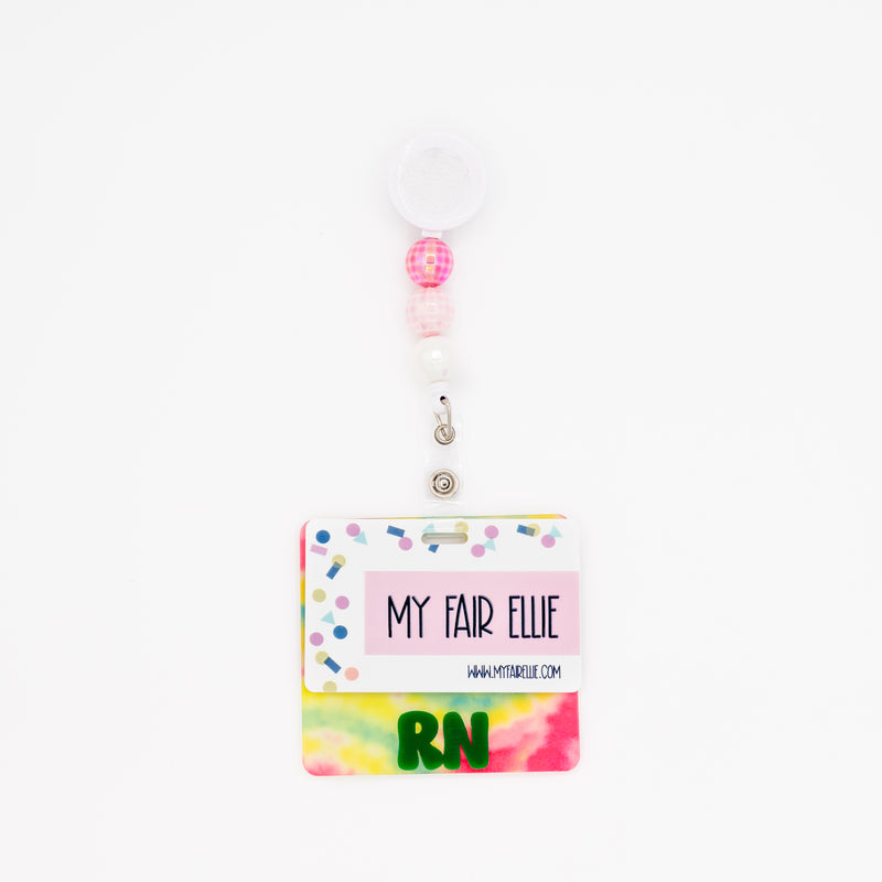 Neon Tie Dye w/ Green Cool Vibes Text // Badge Backer // 2-4 Week Turnaround Time