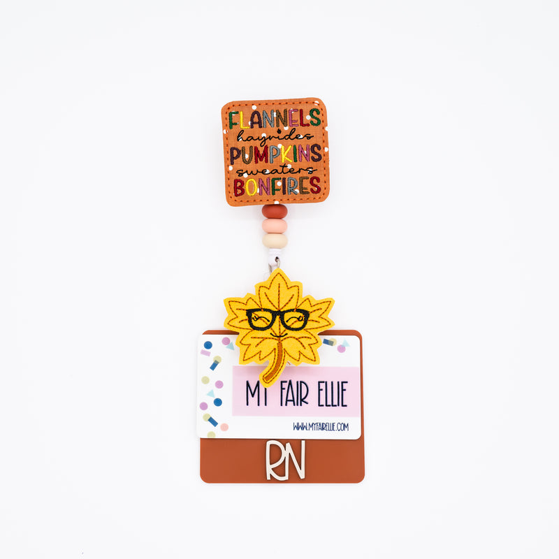 Flannals, Hayrides, Pumpkins, Sweaters, Bonfires // Leaf with Glasses // Badge Buddy