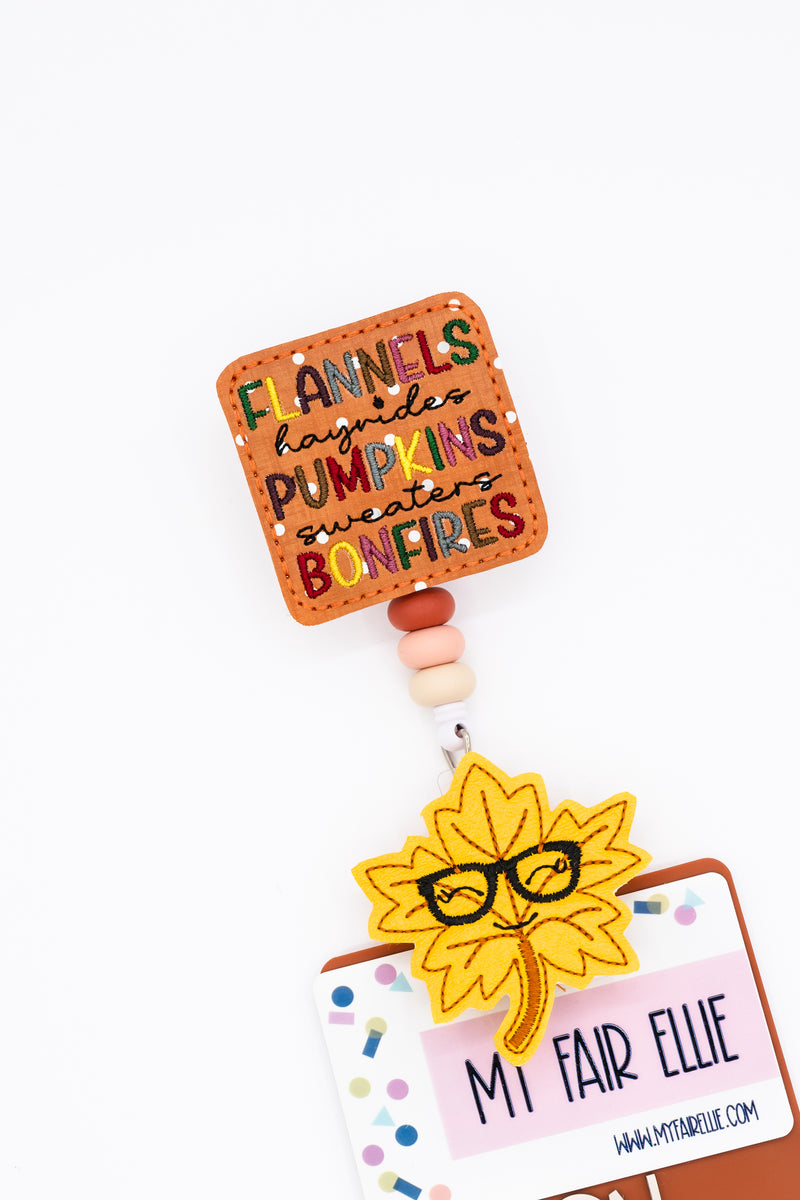 Flannals, Hayrides, Pumpkins, Sweaters, Bonfires // Leaf with Glasses // Badge Buddy