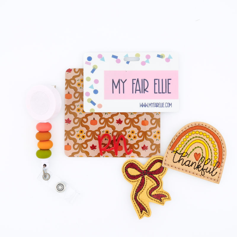 Thankful Rainbow + Bow Badge Reel Set // As Seen on Social Media