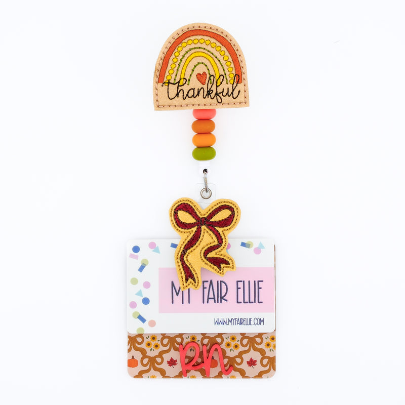 Thankful Rainbow + Bow Badge Reel Set // As Seen on Social Media