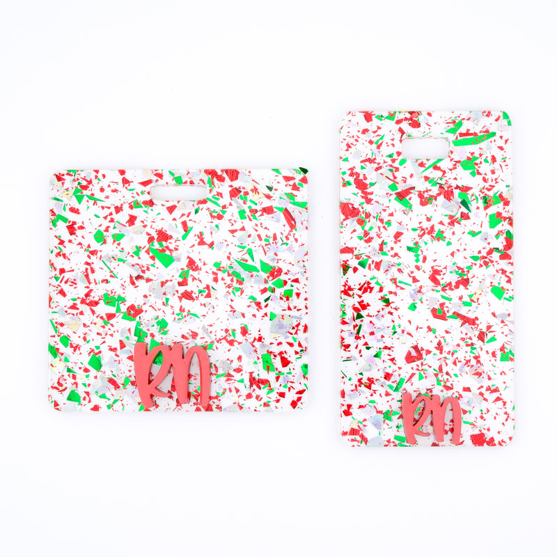Clear Christmas Flake Backer with Red Metallic Peachy Font  // 2-4 Week Turnaround Time