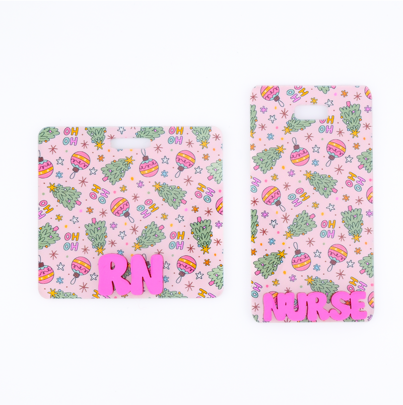 HoHo Trees & Ornaments Backer with Magenta Metallic Cool Vibes Font  // 2-4 Week Turnaround Time