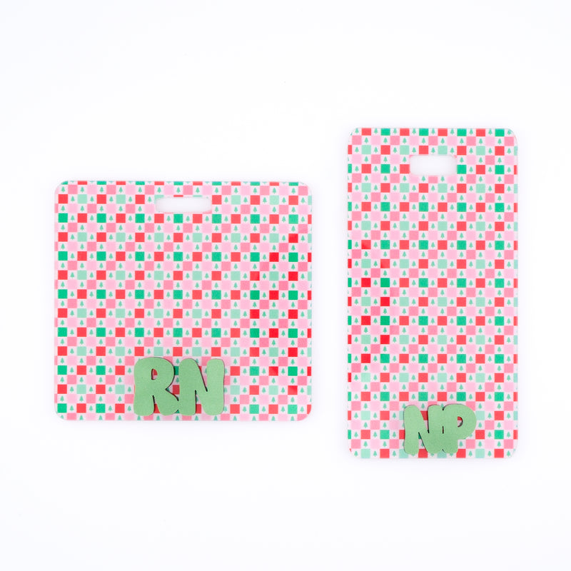 Retro Christmas Tree Checkered Backer with Olive Metallic Cool Vibes Font  // 2-4 Week Turnaround Time