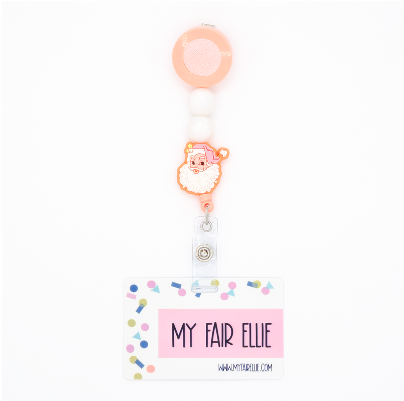 Round White/Round White/Pink Santa Bead Reel ONLY! // Peach Badge Reel Base