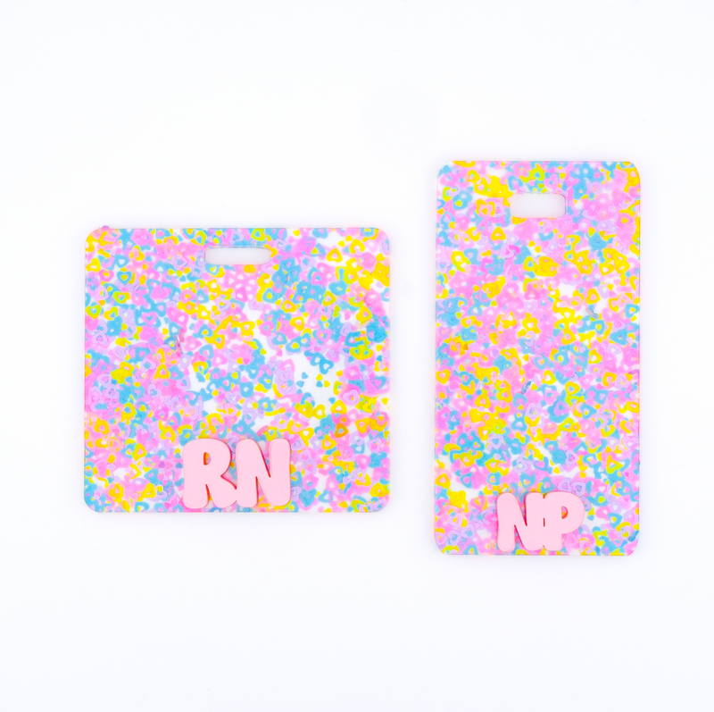 Bright Holo Hearts Backer w/ Light Pink Metallic Cool Vibes Text // 2-4 Week Turnaround Time
