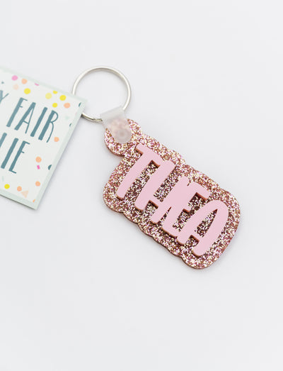 Customizable Acrylic Name Keychain // Rose Gold Glitter with Pink Peachy Text