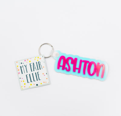 Customizable Acrylic Name Keychain // Dawn Prism with Day Break Peachy Font Text