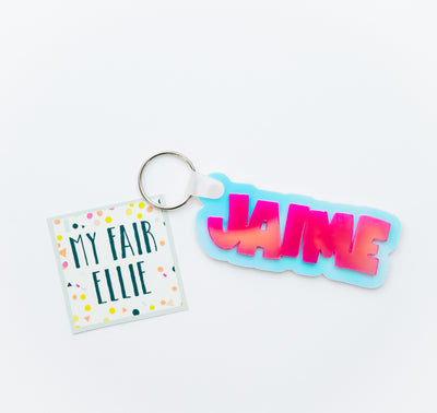 Customizable Acrylic Name Keychain // Dawn Prism with Day Break Block Letters