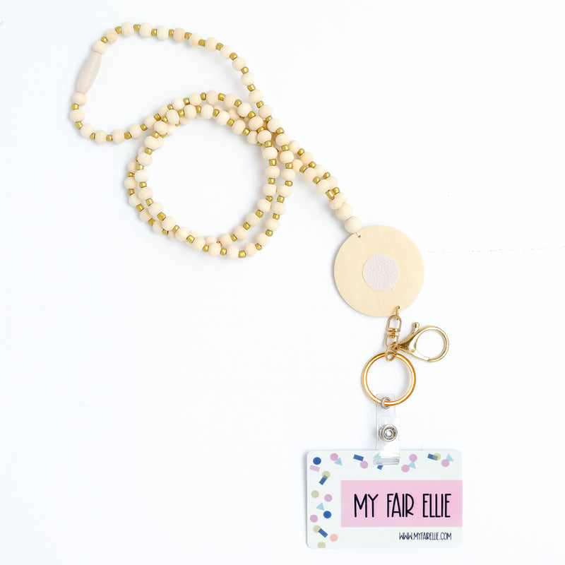 Gold & Wood Bead Lanyard // Badge Buddy Base