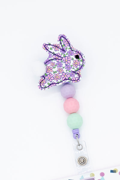 Purple Floral Print Bunny // Badge Buddy