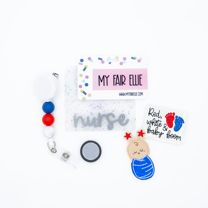 Red White & Baby Boom // Patriotic Swaddle Baby // Badge Buddy