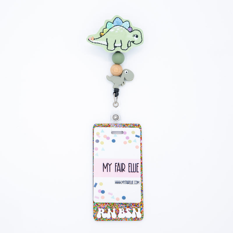 Colorful Tail Mint Dino // Badge Buddy