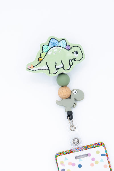 Colorful Tail Mint Dino // Badge Buddy