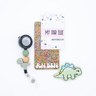 Colorful Tail Mint Dino // Badge Buddy
