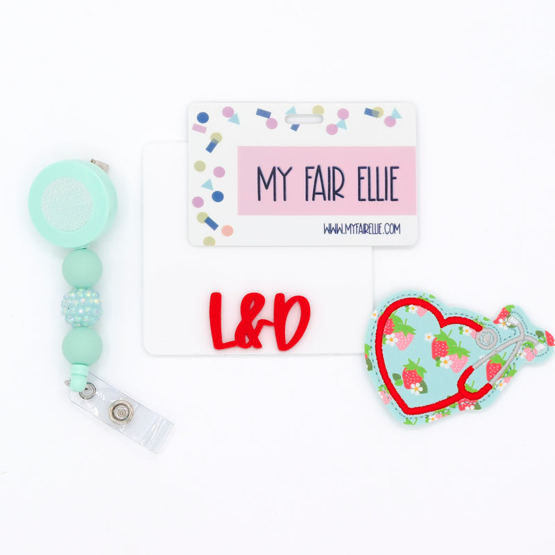 SALE!! Strawberries & Daisies Print Stethoscope Heart // Badge Buddy