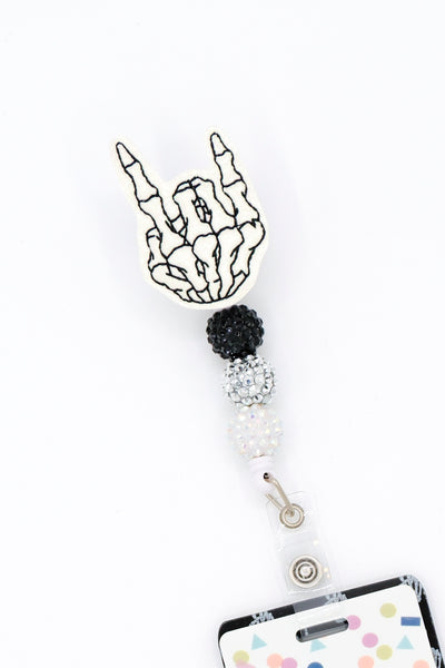 Glow Glitter Rock On Skeleton // Badge Buddy