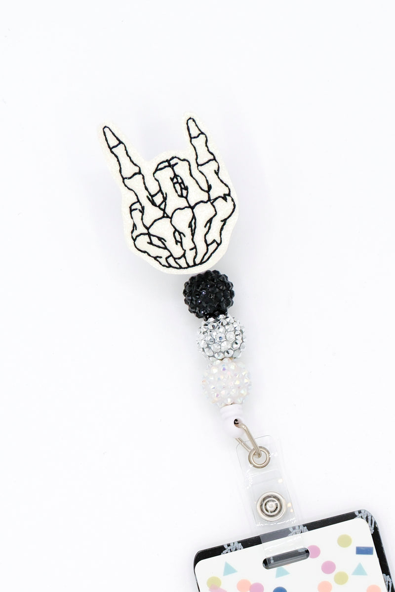 Glow Glitter Rock On Skeleton // Badge Buddy