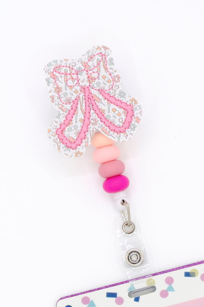 Pink Medical Print Bow // Badge Buddy