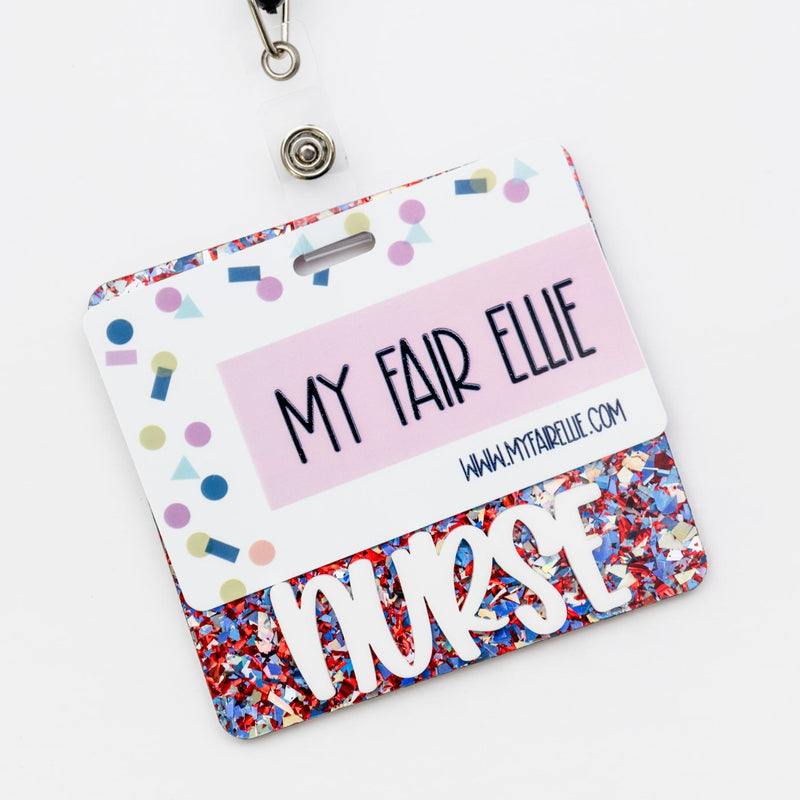 Patriotic Flake with White Peachy Font // Badge Backer // 2-4 Week Turnaround Time