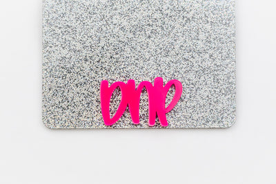 Holo Silver Sparkle with Hot Pink Peachy Font // Badge Backer // 2-4 Week Turnaround Time