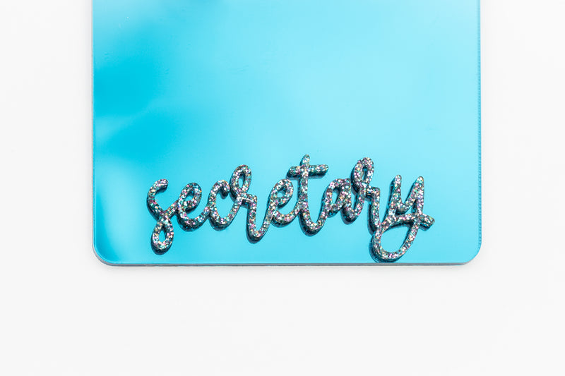 Teal Mirror with Galaxy Script Font // Badge Backer // 2-4 Week Turnaround Time