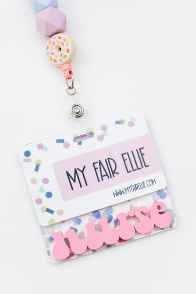 Pastel Terrazzo with Bubblegum Groovy Font // Badge Backer // 2-4 Week Turnaround Time