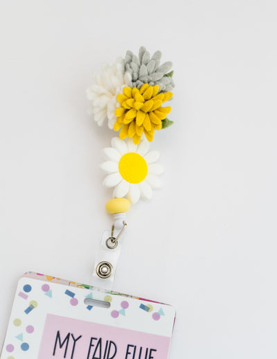 Flower Shop // FELT Mum Trio // White, Yellow, Gray // Badge Buddy