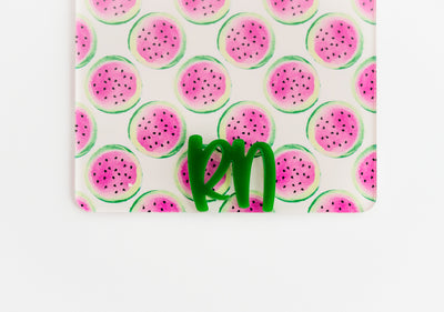 Watermelon Backer with Green Peachy Font // Badge Backer // 2-4 Week Turnaround Time